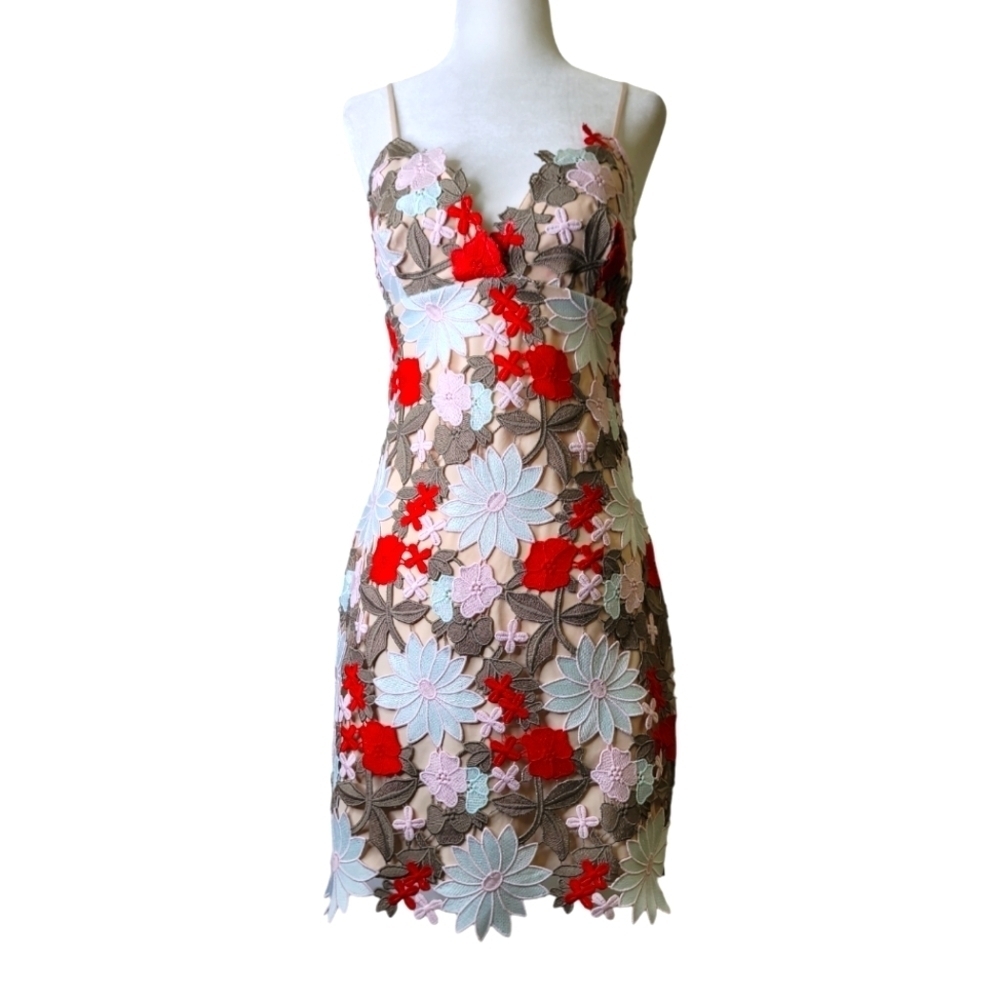 Guess embroidered patch Floral spaghetti strap mini/midi dress